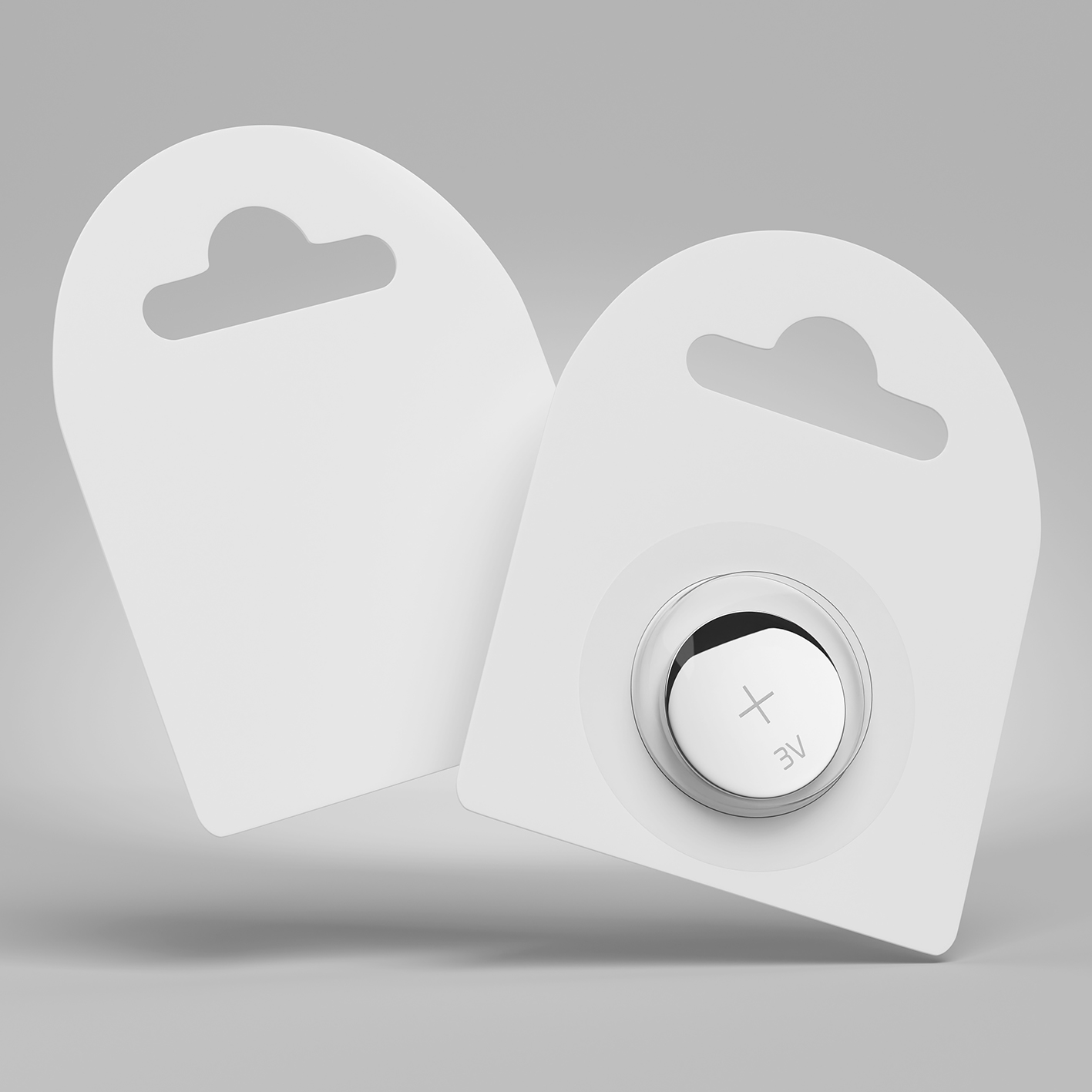 Blank lithium cell CR2032 battery pack mock-up, 3d rendering illustration.