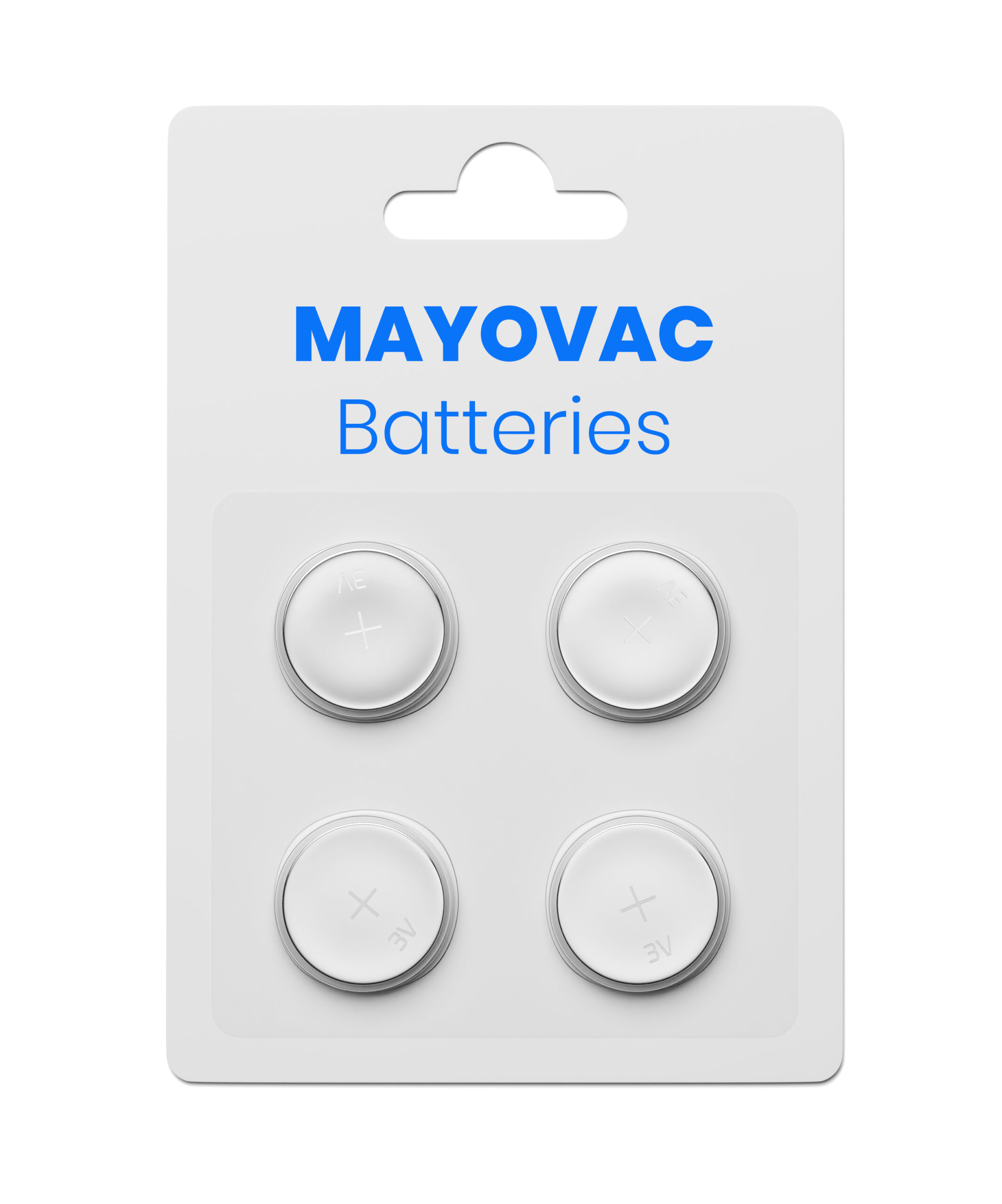 Blank lithium cell CR2032 battery pack mock-up isolated, 3d rendering illustration. Piles auditives MAYOVAC de taille 10, offrant une performance fiable et une excellente durée de vie.